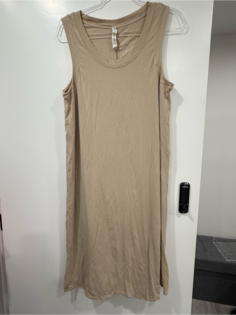 LN Lululemon All Yours Tank Maxi Midi Dress trench khaki tan sheath slit 12